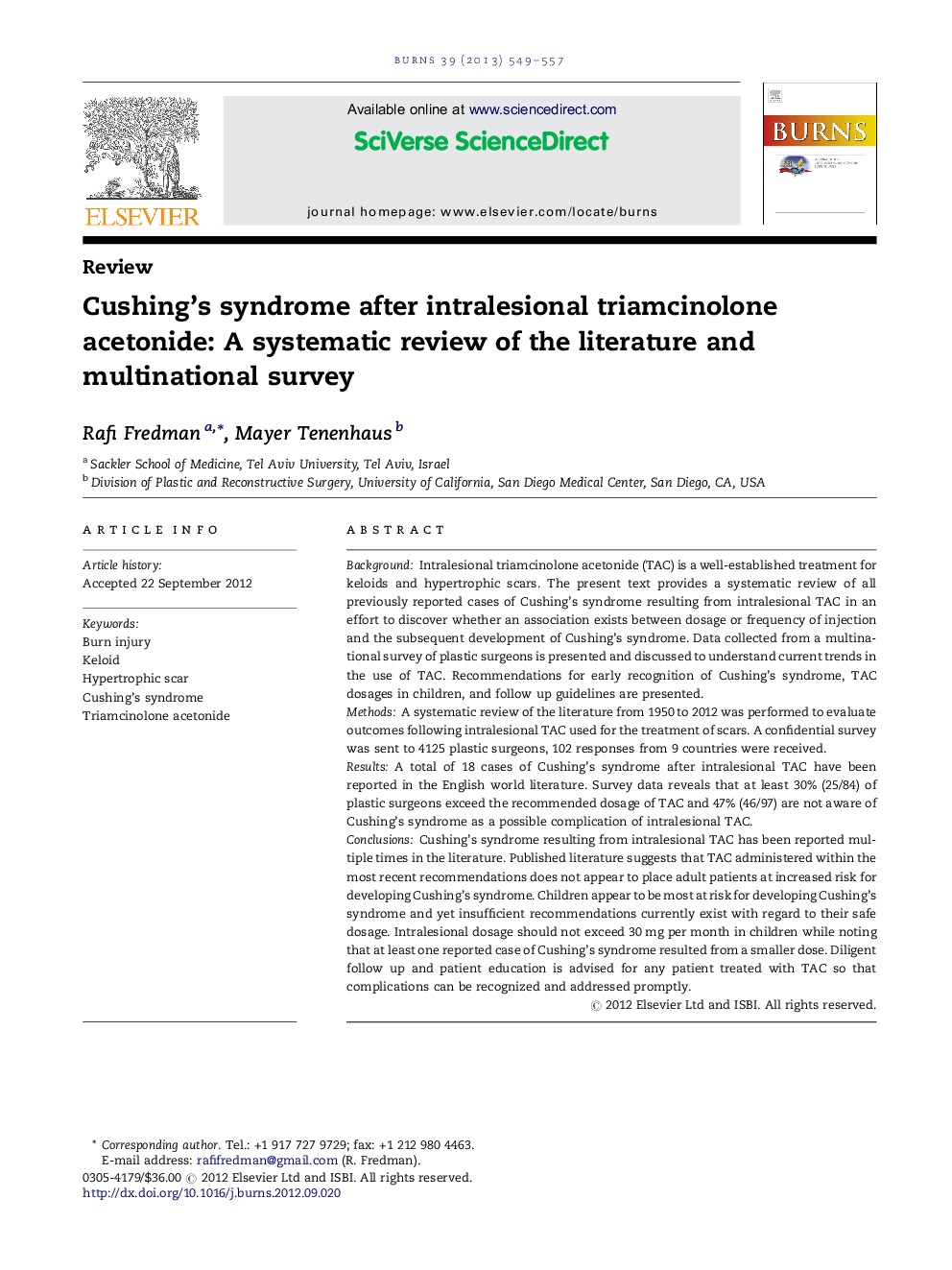 Cushing's syndrome after intralesional triamcinolone acetonide: A systematic review of the literature and multinational survey