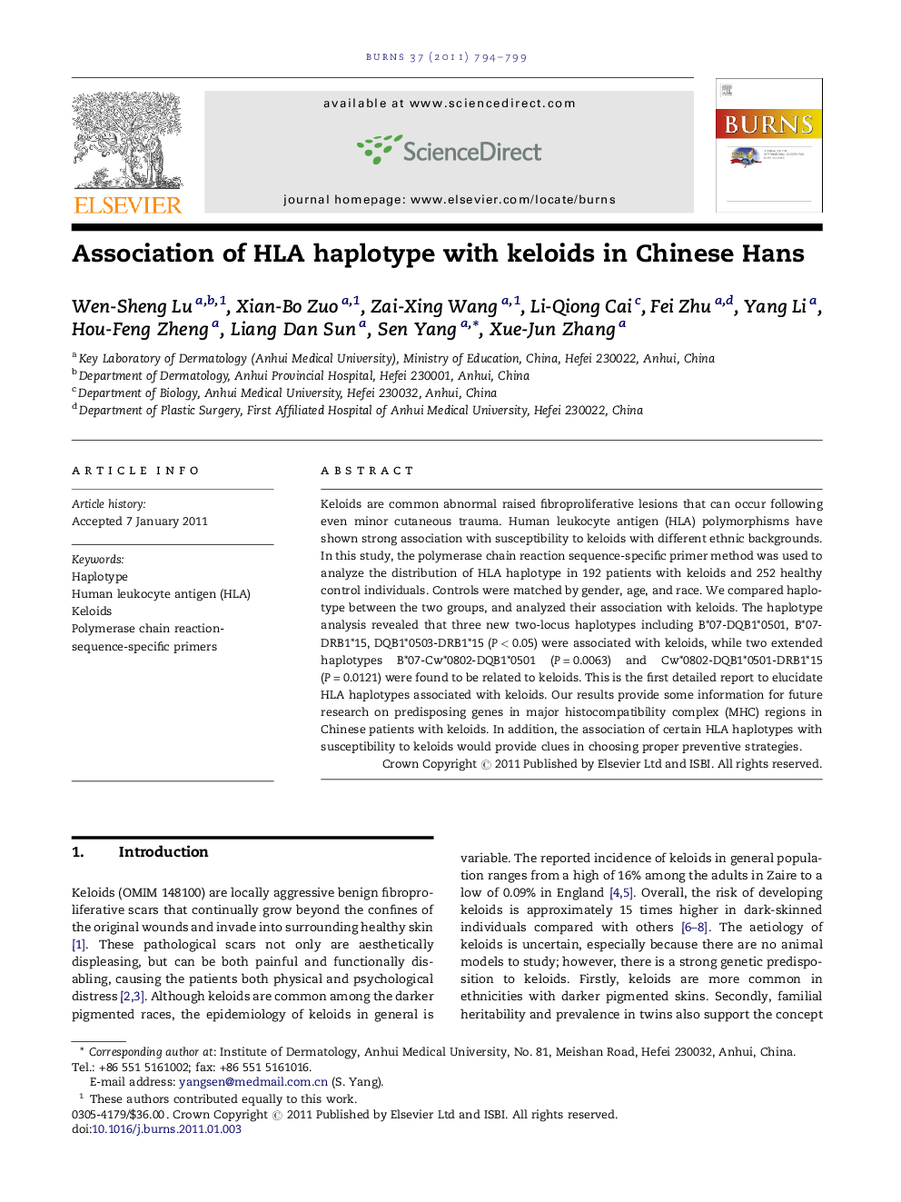 Association of HLA haplotype with keloids in Chinese Hans