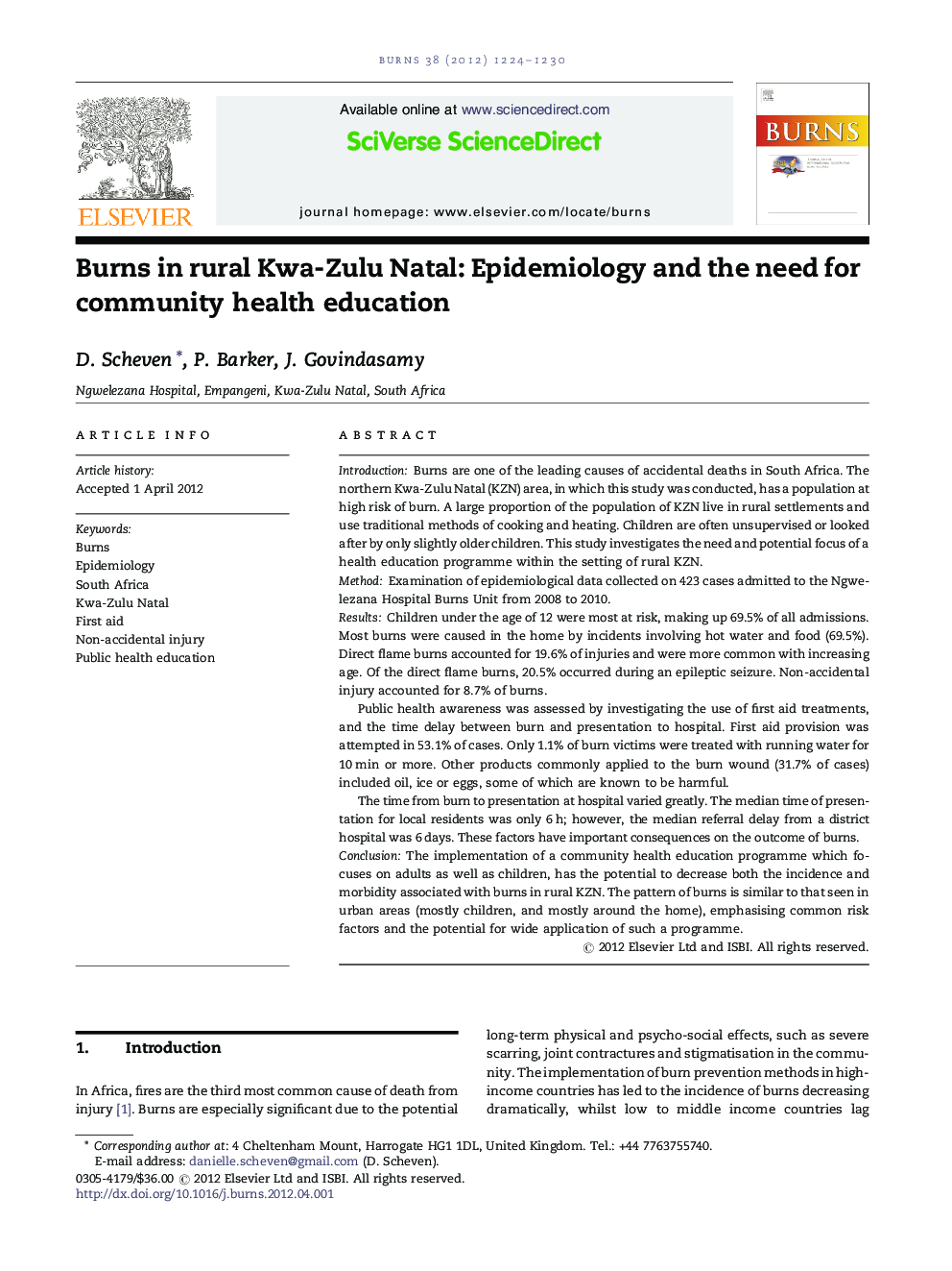 Burns in rural Kwa-Zulu Natal: Epidemiology and the need for community health education