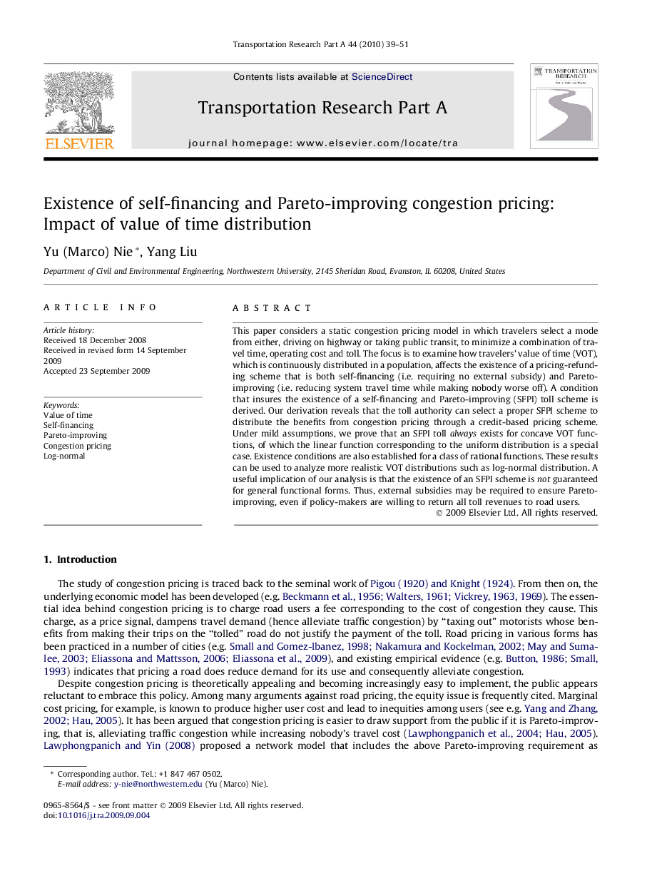 Existence of self-financing and Pareto-improving congestion pricing: Impact of value of time distribution