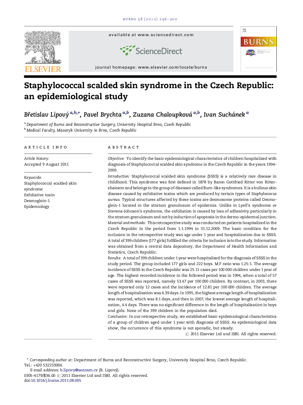 Staphylococcal scalded skin syndrome in the Czech Republic: an epidemiological study