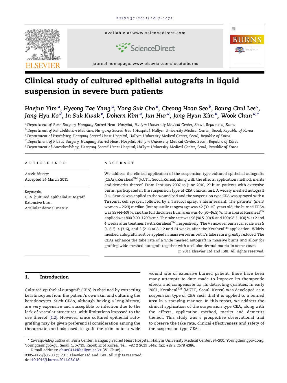 Clinical study of cultured epithelial autografts in liquid suspension in severe burn patients