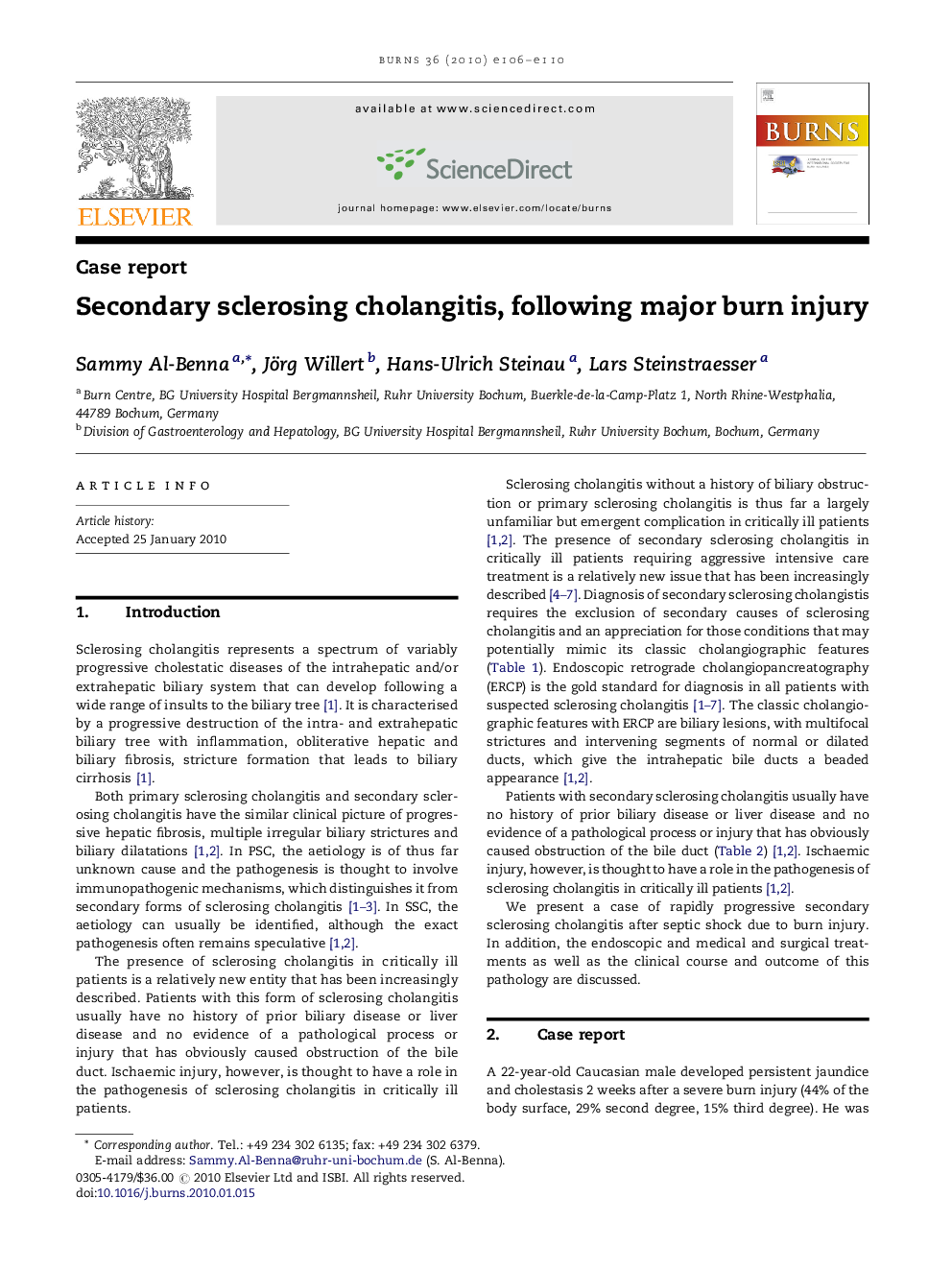 Secondary sclerosing cholangitis, following major burn injury