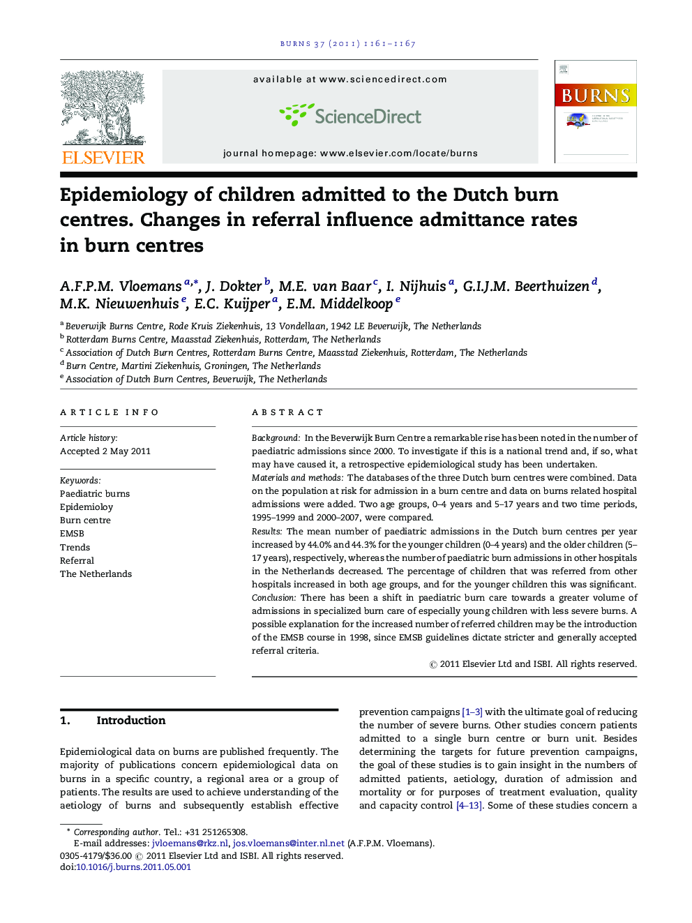 Epidemiology of children admitted to the Dutch burn centres. Changes in referral influence admittance rates in burn centres
