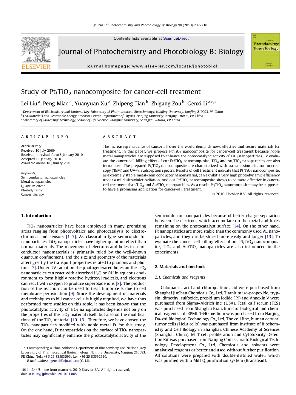 Study of Pt/TiO2 nanocomposite for cancer-cell treatment