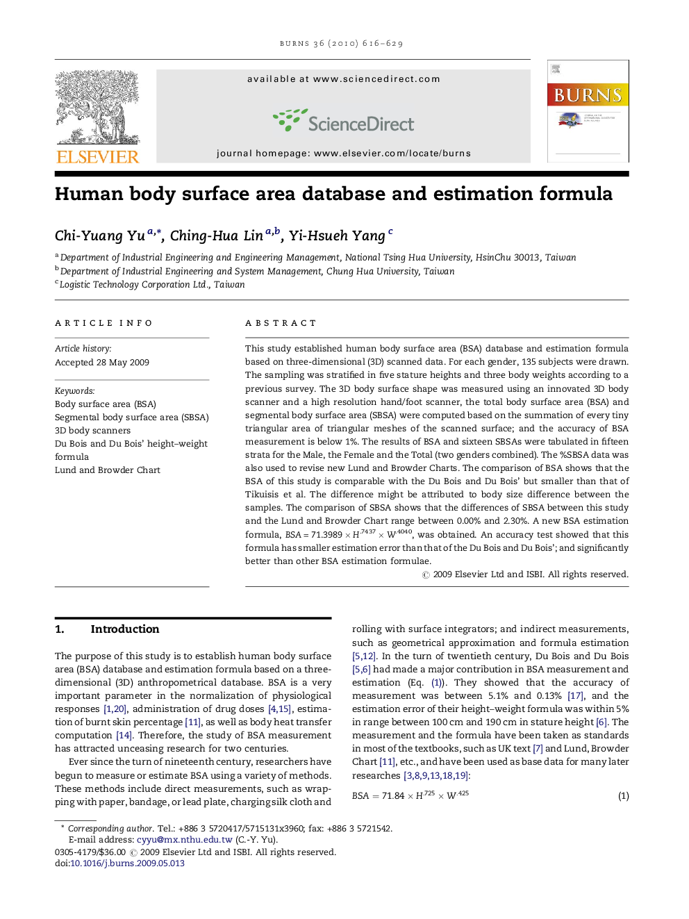 عکس صفحه اول مقاله: Human body surface area database and estimation formula Human body surface area database and estimation formula