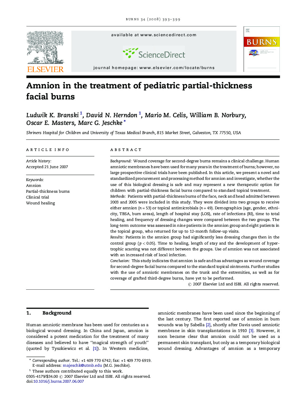 Amnion in the treatment of pediatric partial-thickness facial burns