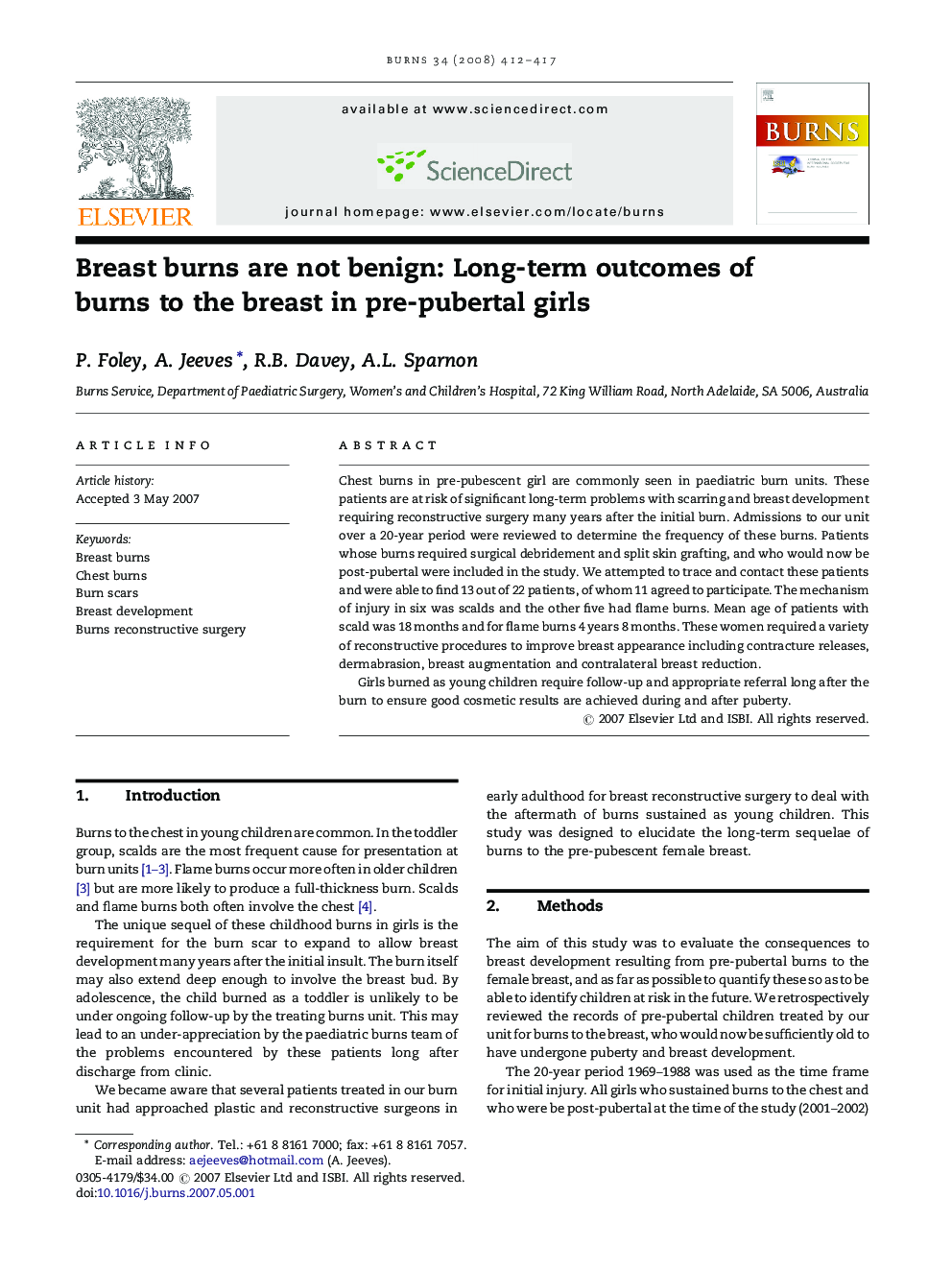 Breast burns are not benign: Long-term outcomes of burns to the breast in pre-pubertal girls