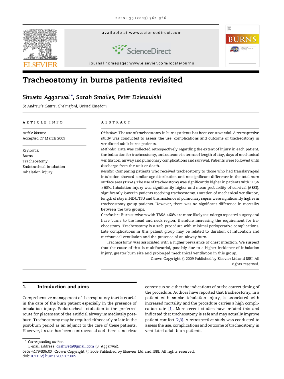 Tracheostomy in burns patients revisited