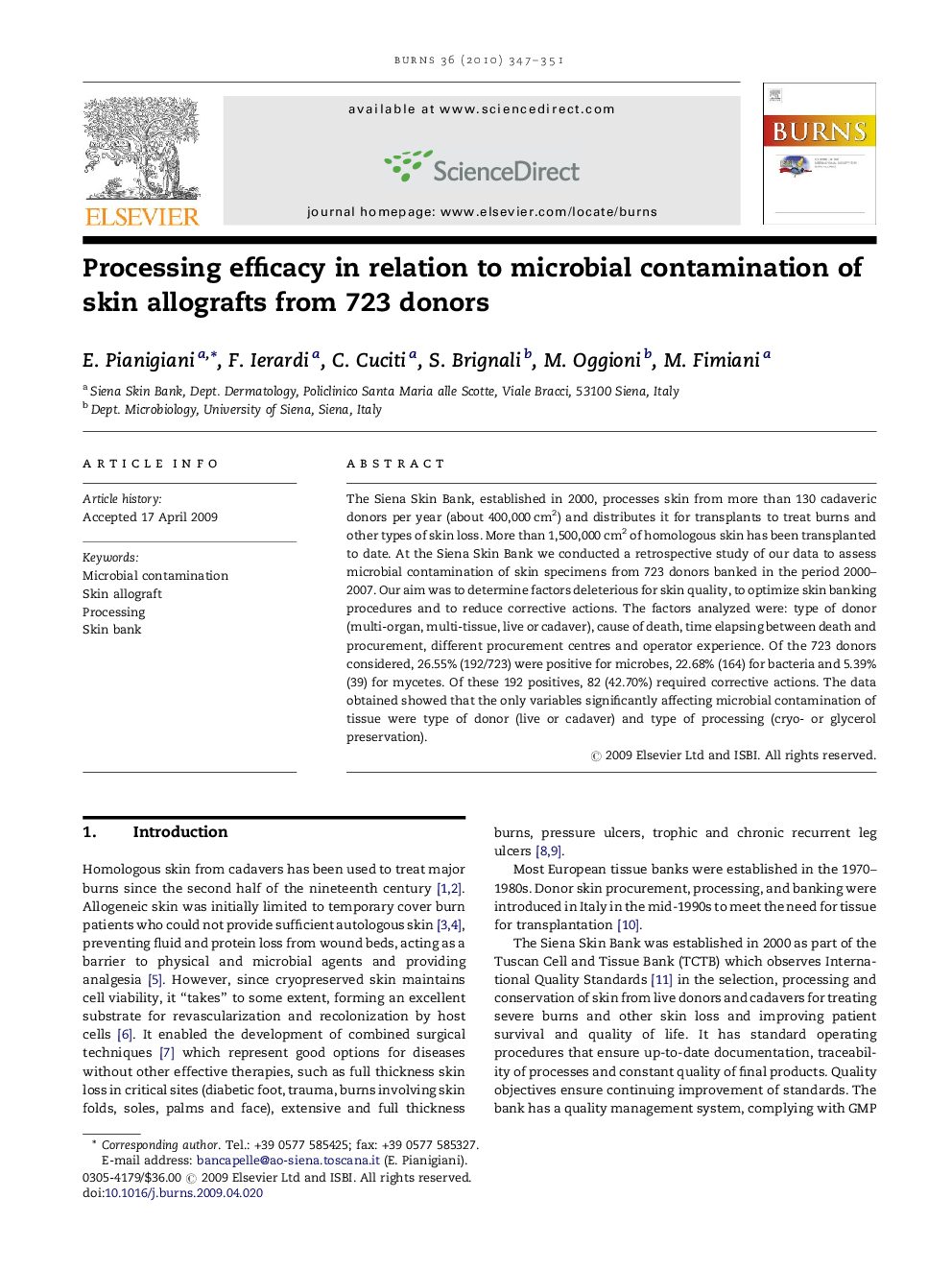 Processing efficacy in relation to microbial contamination of skin allografts from 723 donors