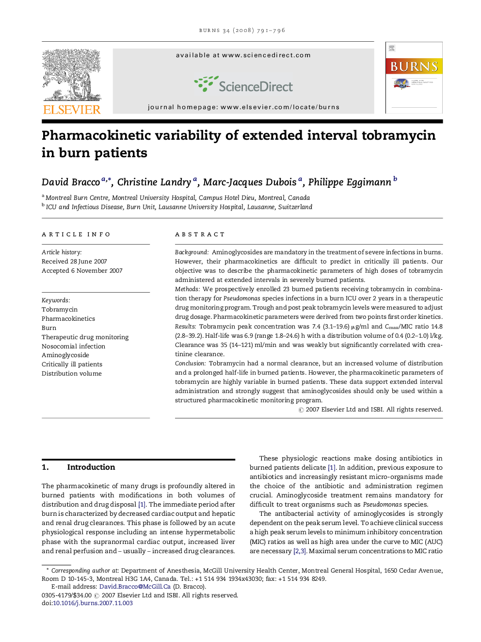 Pharmacokinetic variability of extended interval tobramycin in burn patients