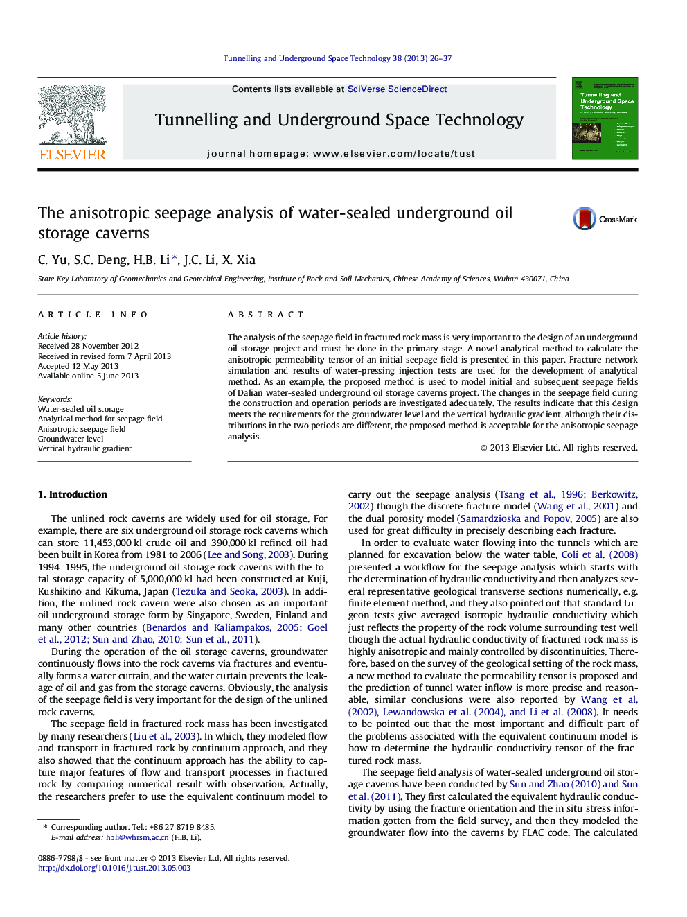 The anisotropic seepage analysis of water-sealed underground oil storage caverns