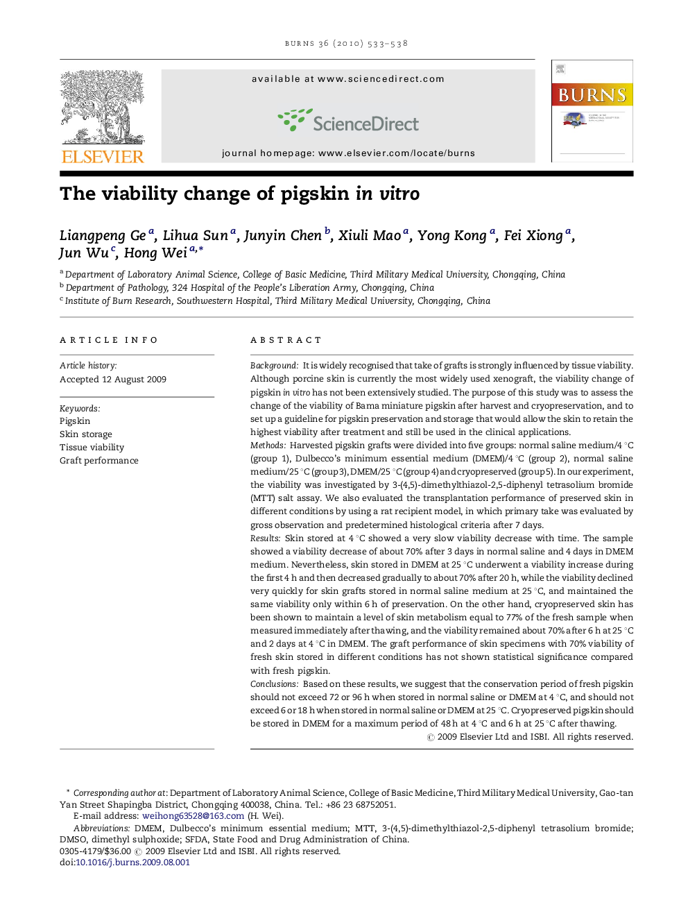 The viability change of pigskin in vitro