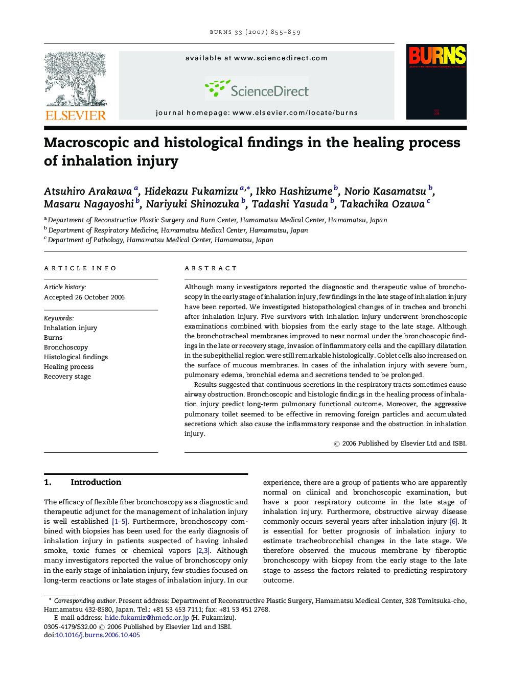 Macroscopic and histological findings in the healing process of inhalation injury