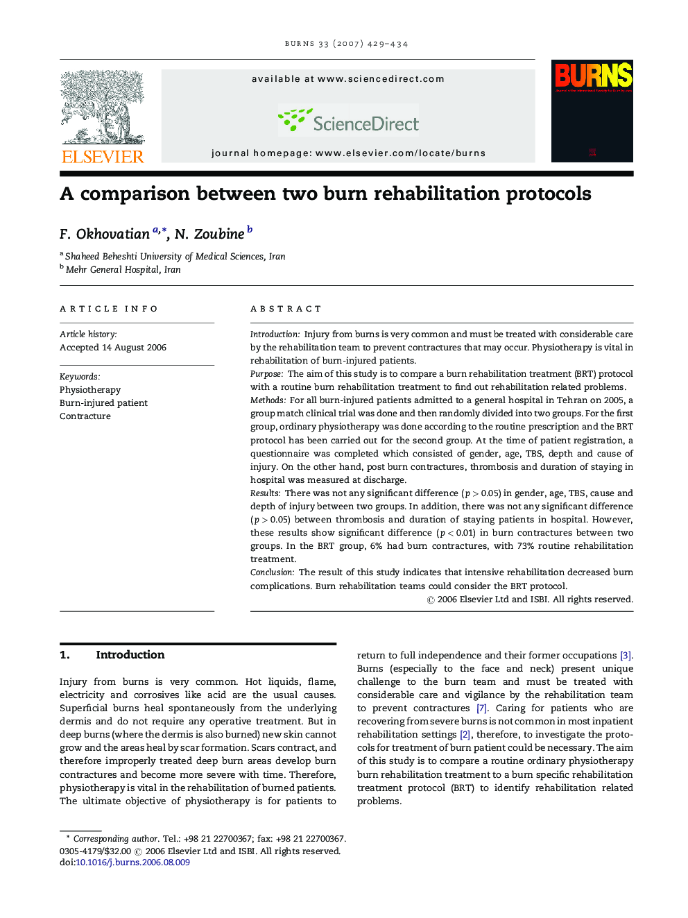 A comparison between two burn rehabilitation protocols