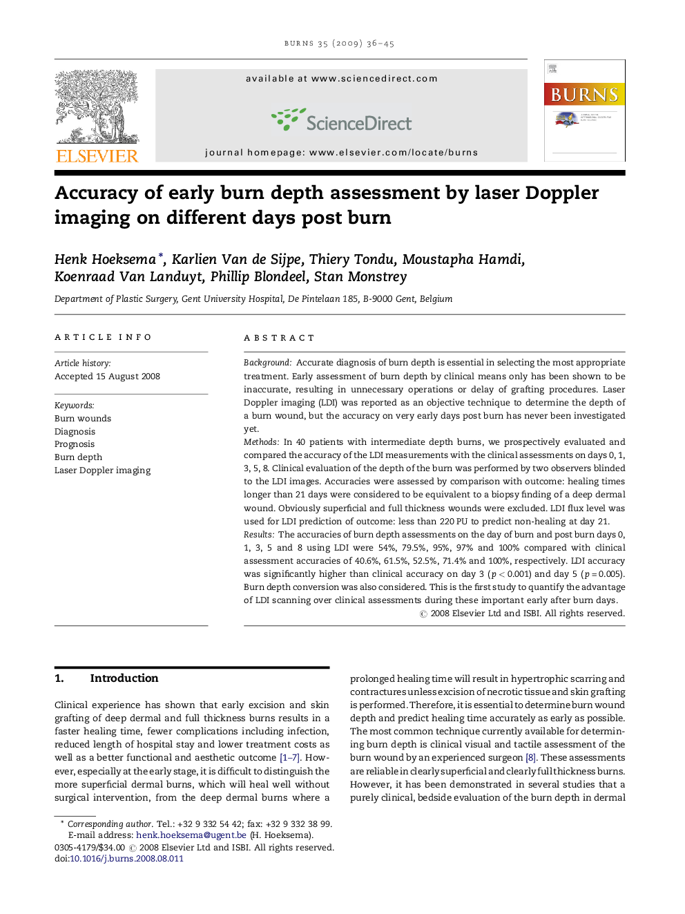 Accuracy of early burn depth assessment by laser Doppler imaging on different days post burn