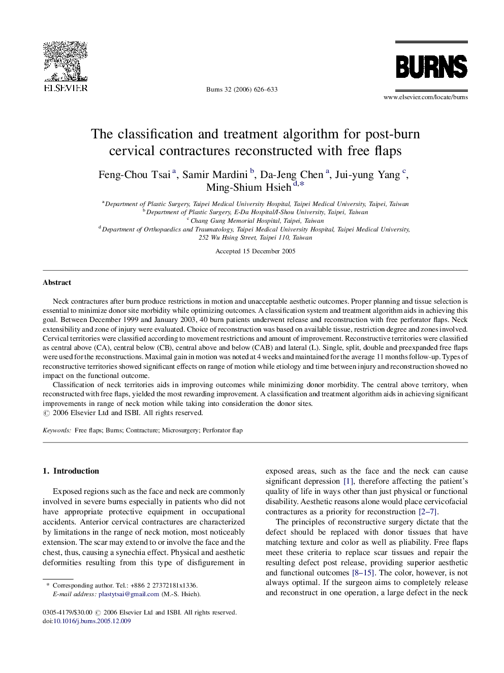 The classification and treatment algorithm for post-burn cervical contractures reconstructed with free flaps