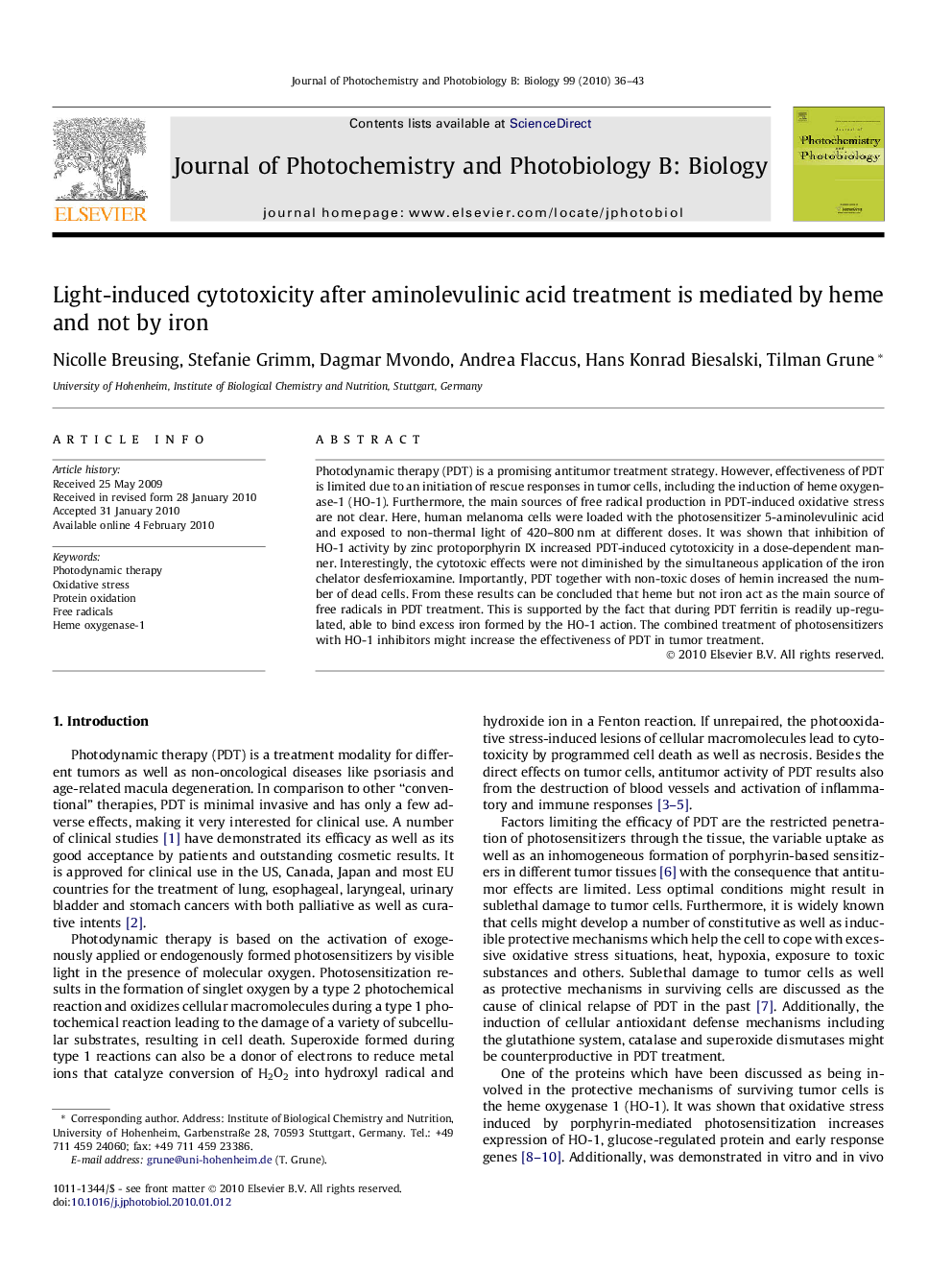 Light-induced cytotoxicity after aminolevulinic acid treatment is mediated by heme and not by iron