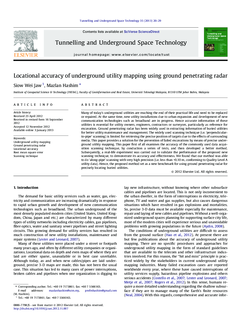 عکس صفحه اول مقاله: Locational accuracy of underground utility mapping using ground penetrating radar Locational accuracy of underground utility mapping using ground penetrating radar