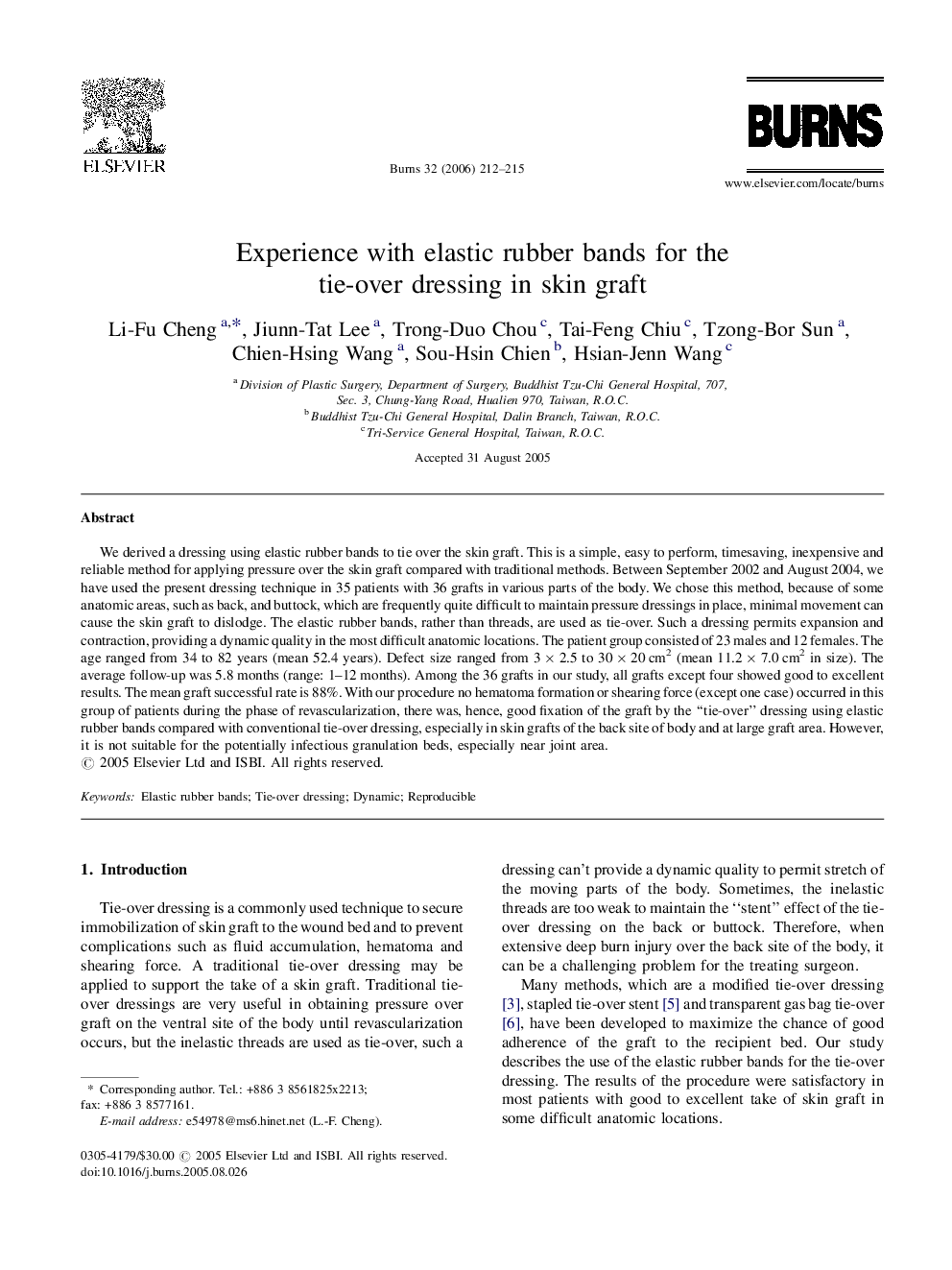 Experience with elastic rubber bands for the tie-over dressing in skin graft