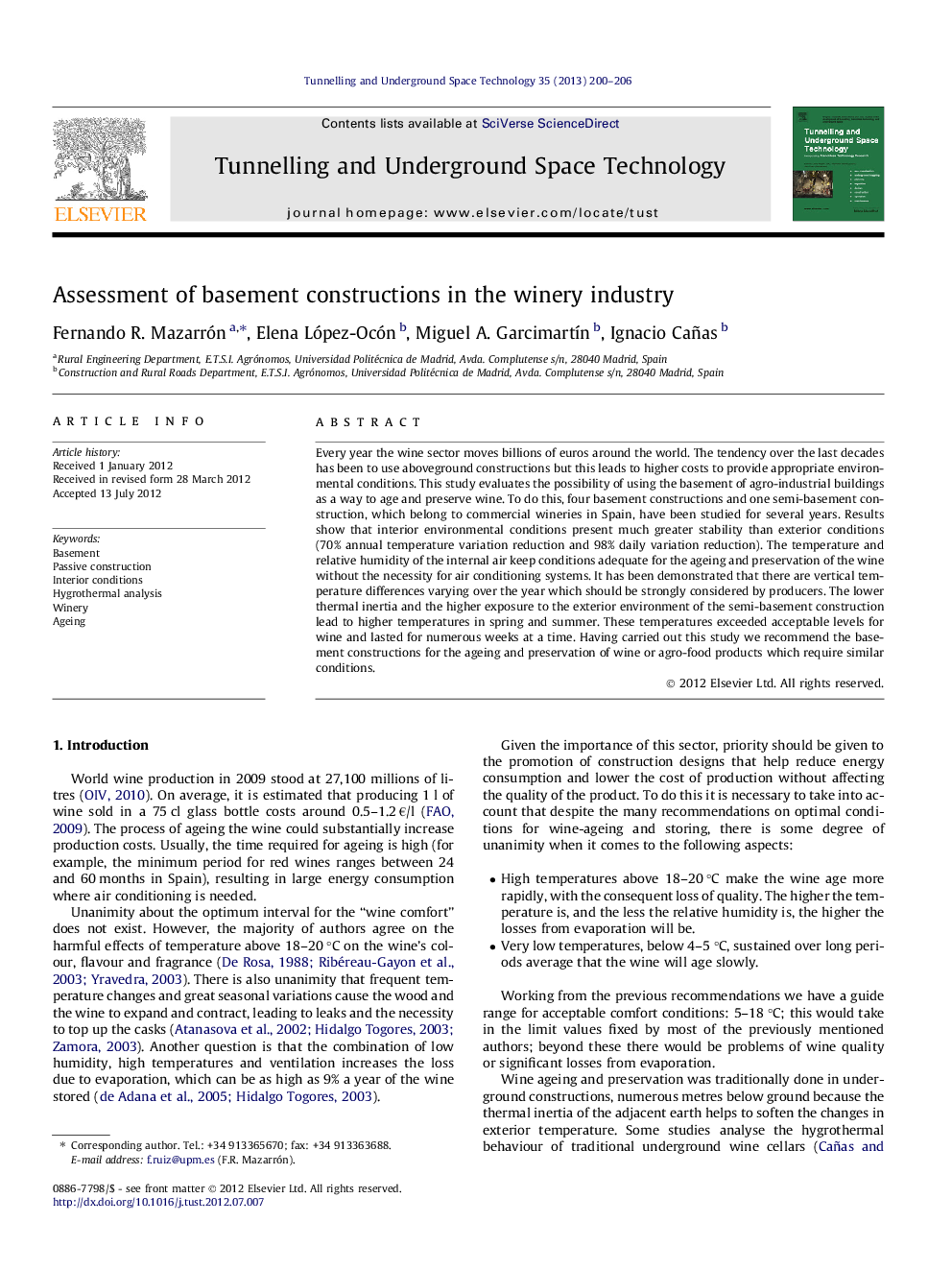 Assessment of basement constructions in the winery industry