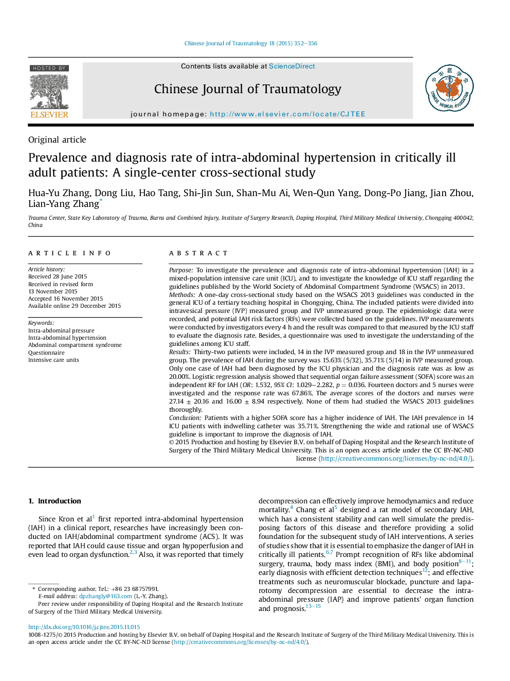 Prevalence and diagnosis rate of intra-abdominal hypertension in critically ill adult patients: A single-center cross-sectional study 