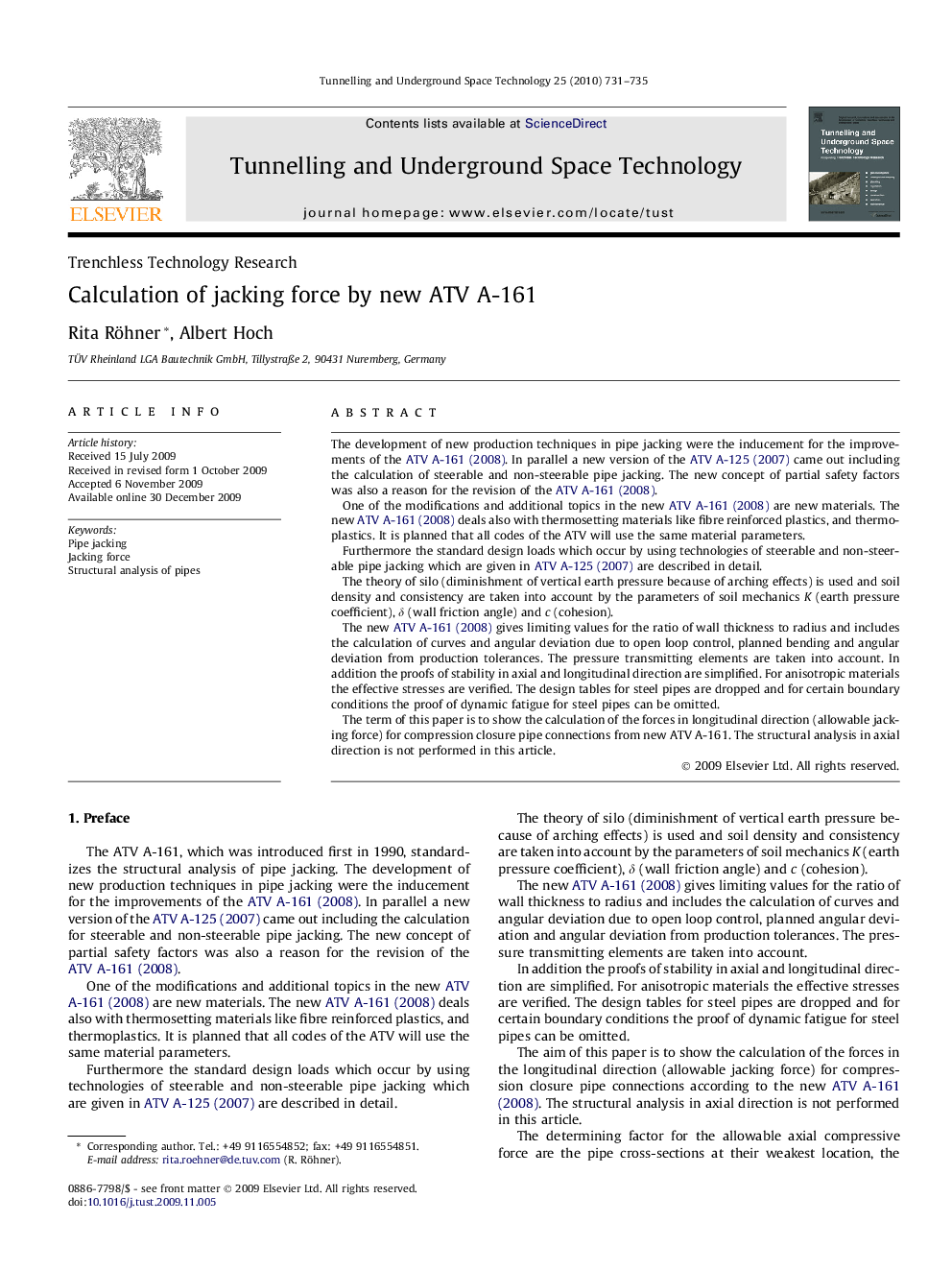 Calculation of jacking force by new ATV A-161