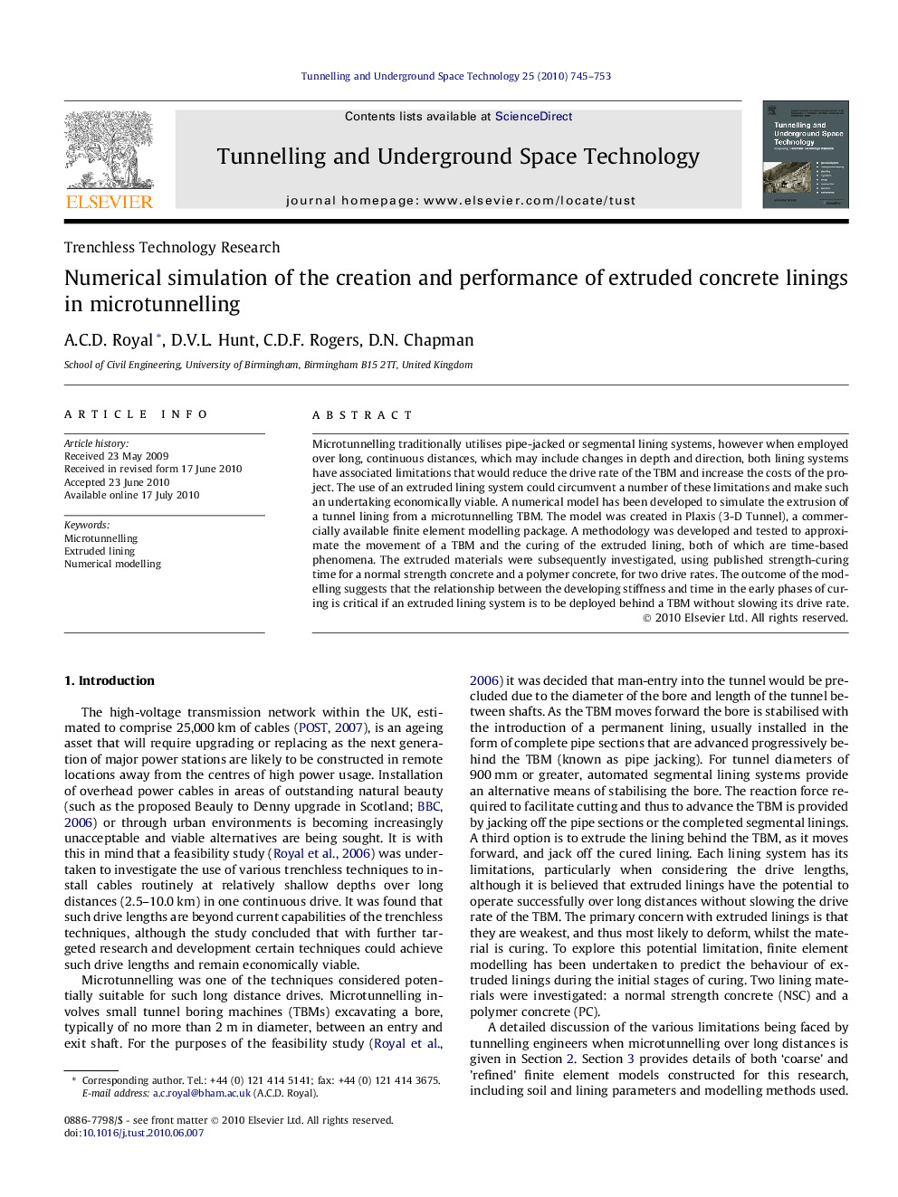 Numerical simulation of the creation and performance of extruded concrete linings in microtunnelling