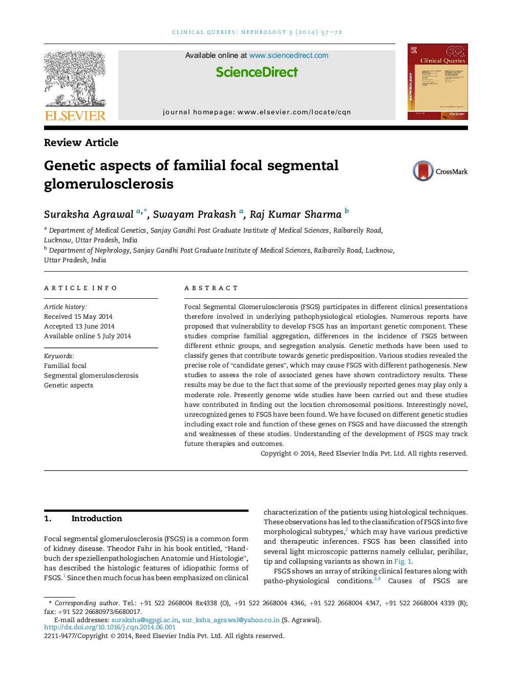 Genetic aspects of familial focal segmental glomerulosclerosis