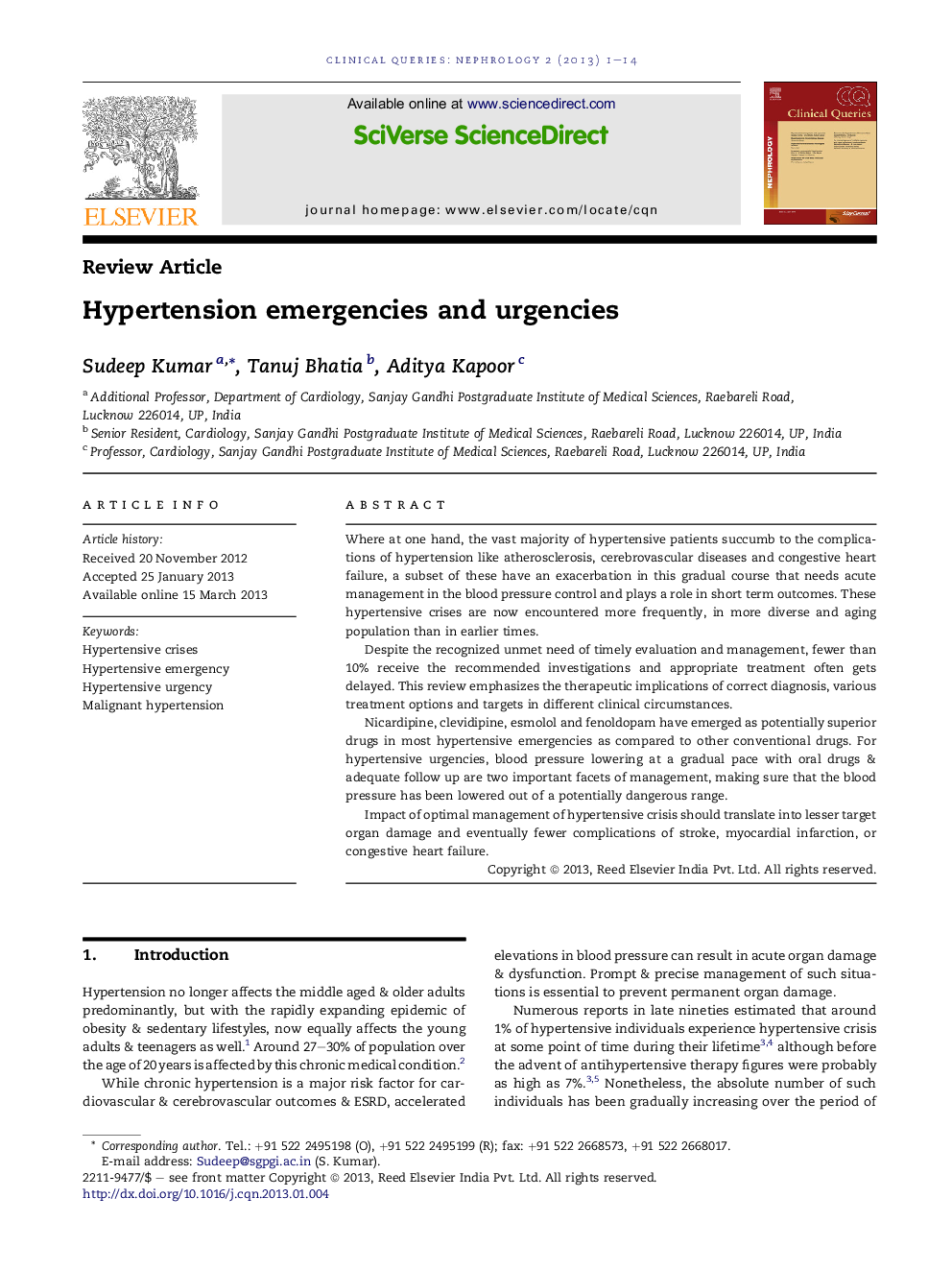 Hypertension emergencies and urgencies