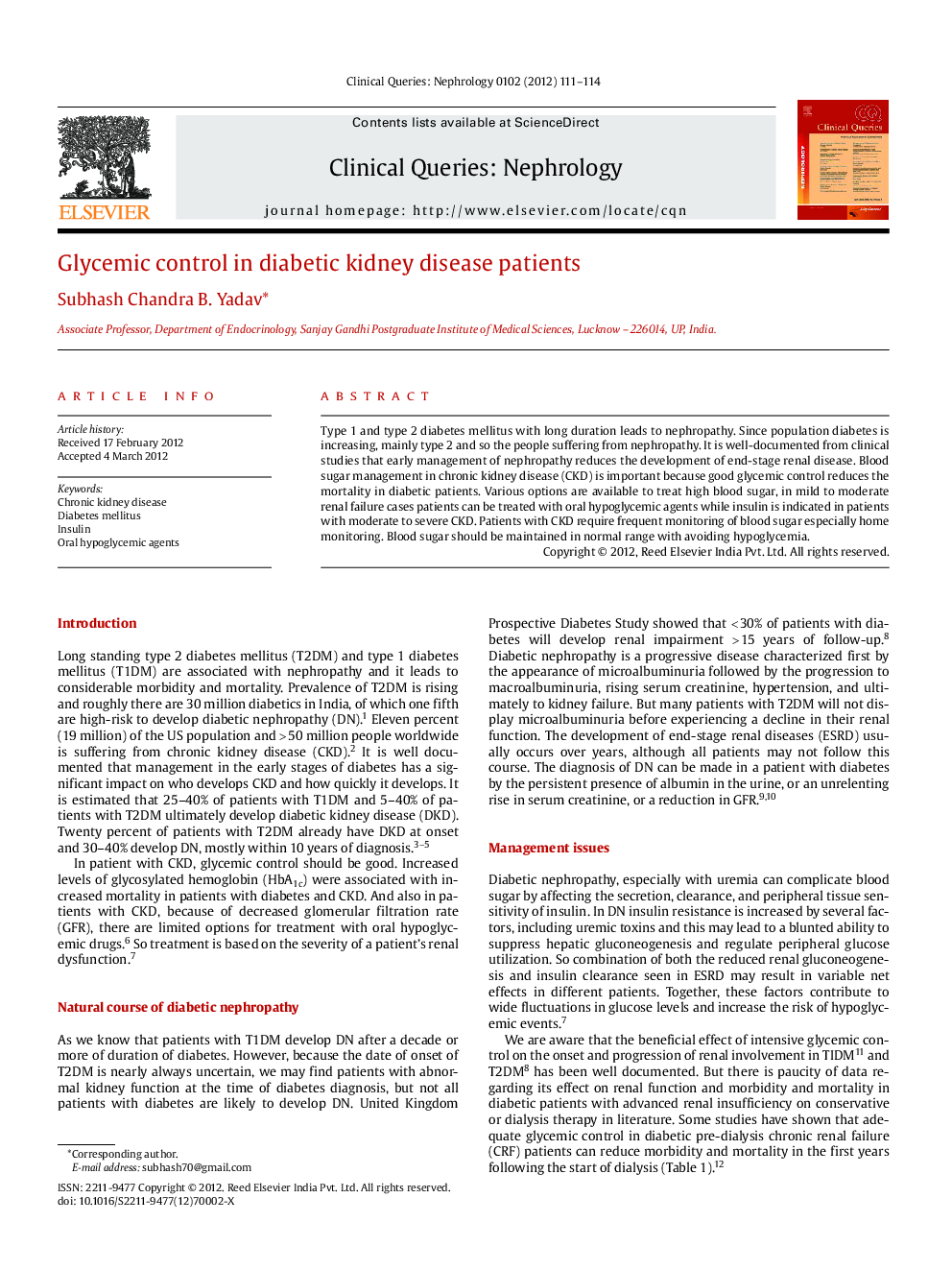Glycemic control in diabetic kidney disease patients
