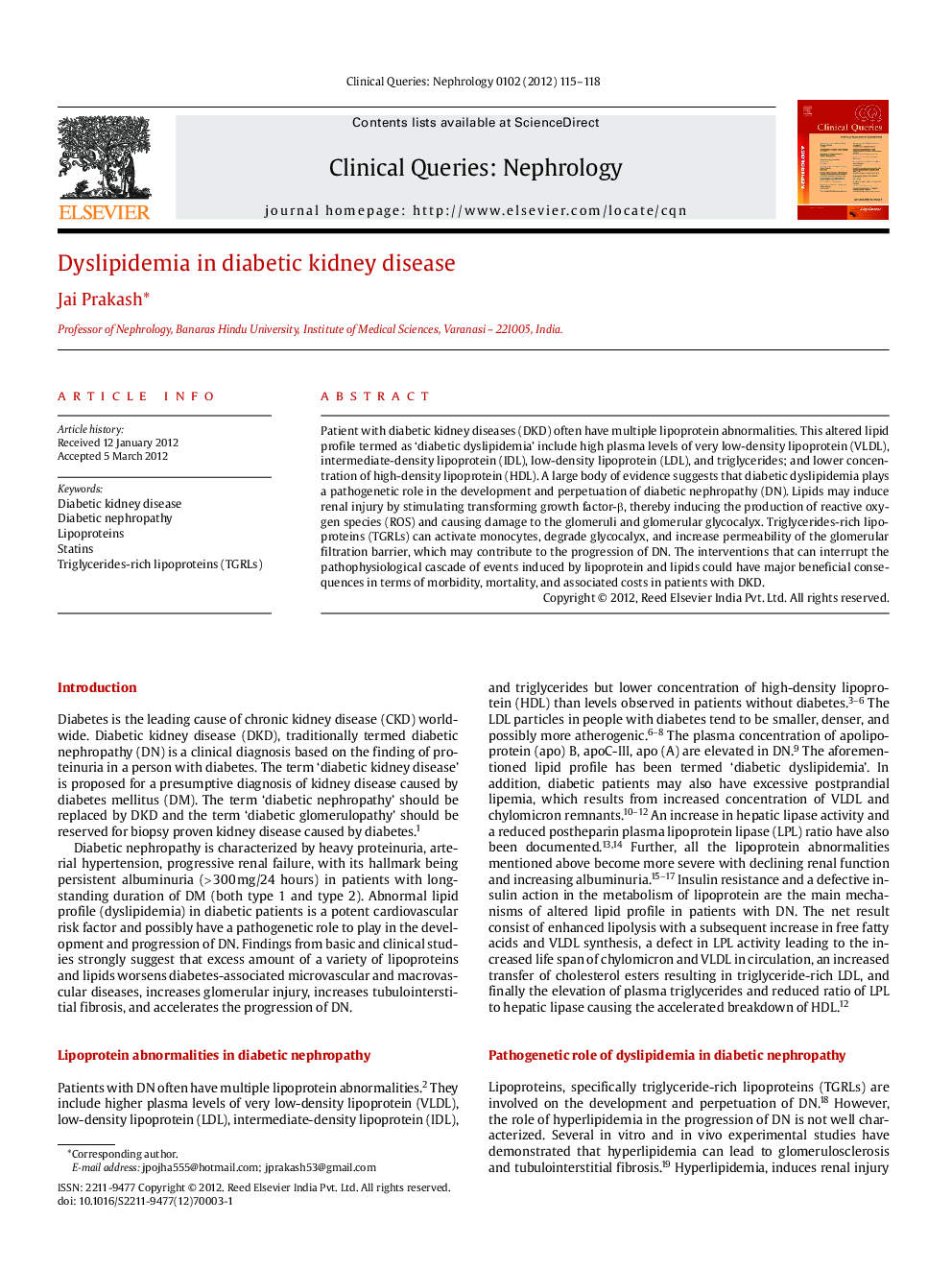 Dyslipidemia in diabetic kidney disease