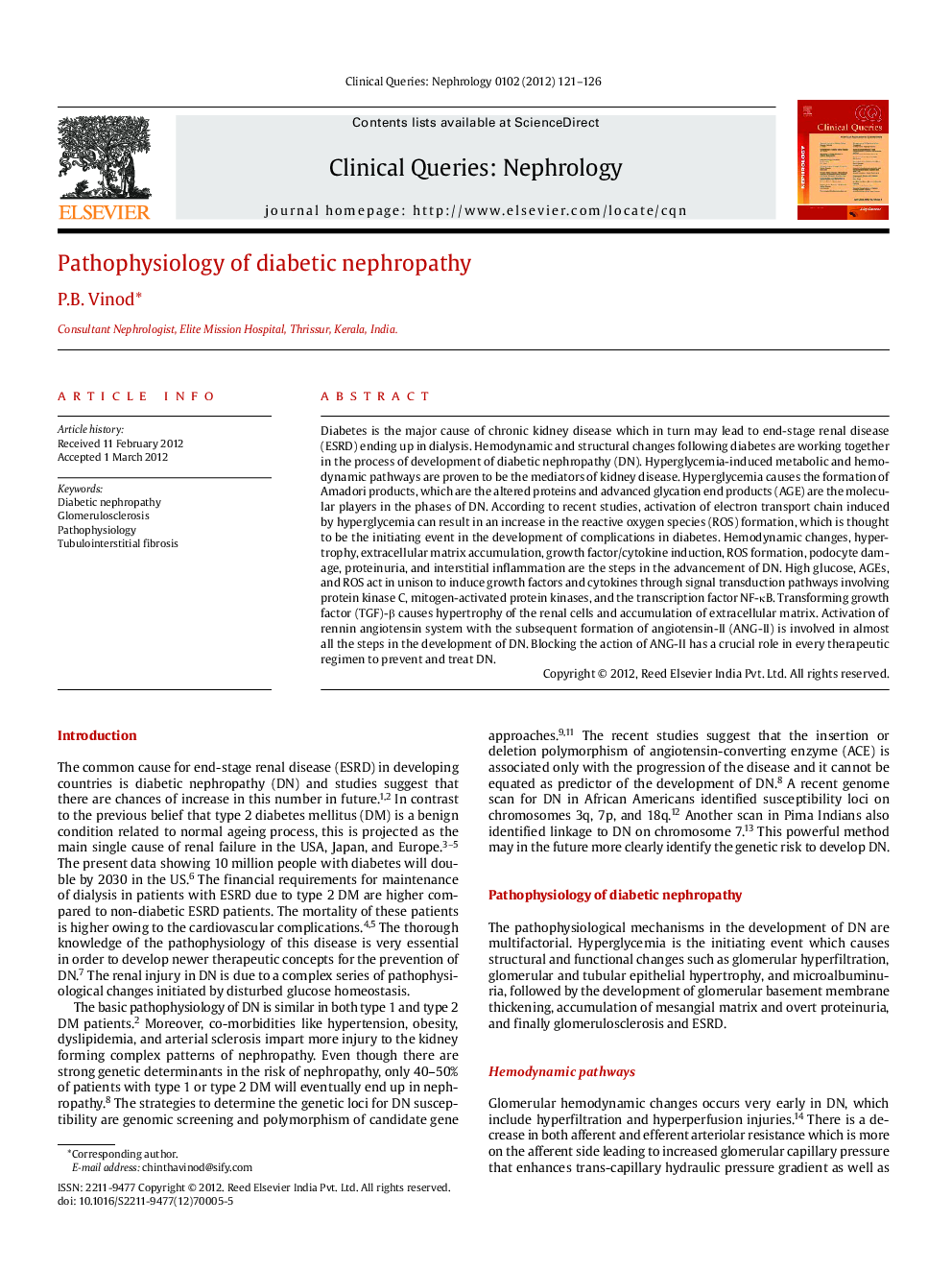 Pathophysiology of diabetic nephropathy