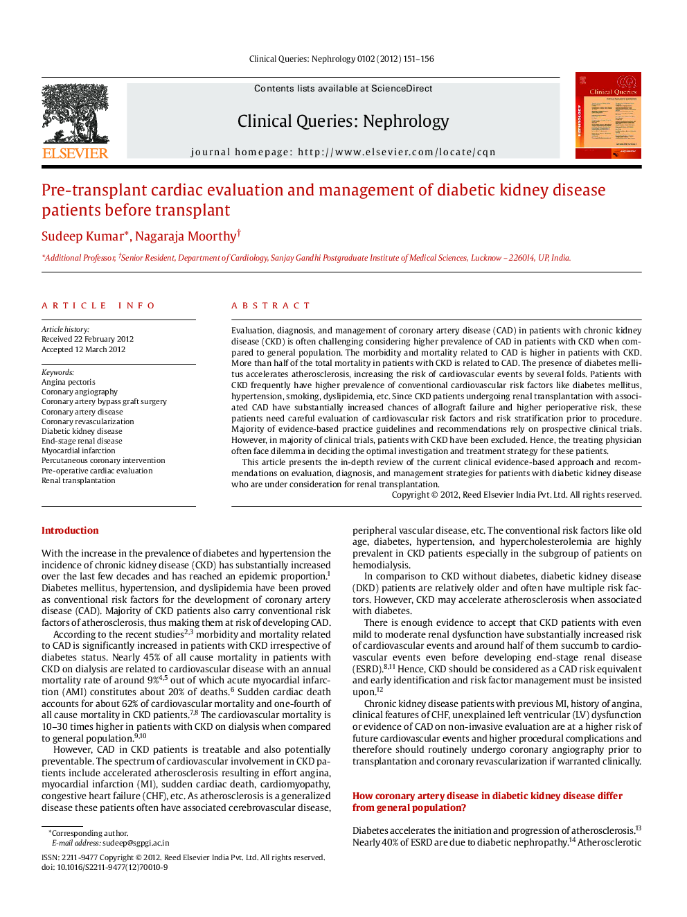 Pre-transplant cardiac evaluation and management of diabetic kidney disease patients before transplant