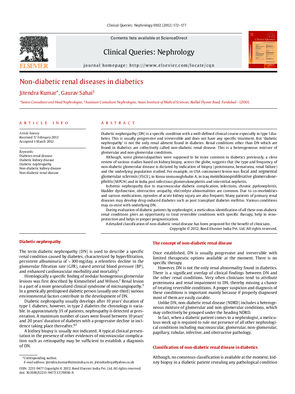Non-diabetic renal diseases in diabetics