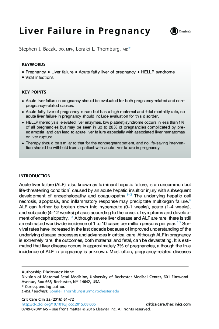 Liver Failure in Pregnancy