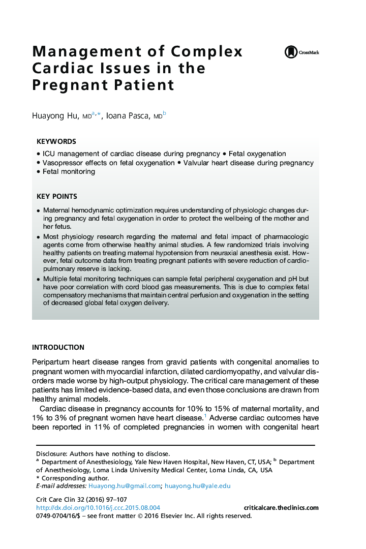 Management of Complex Cardiac Issues in the Pregnant Patient