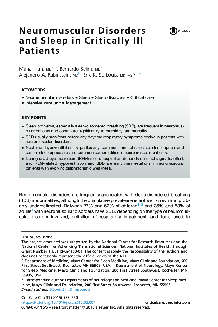 Neuromuscular Disorders and Sleep in Critically Ill Patients