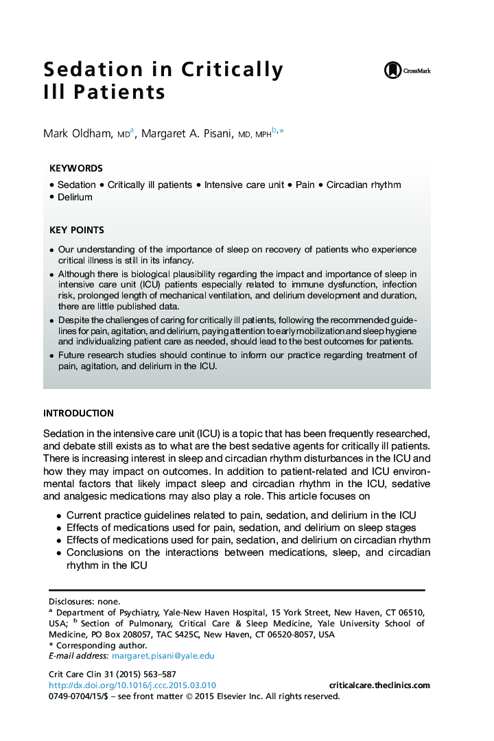 Sedation in Critically Ill Patients