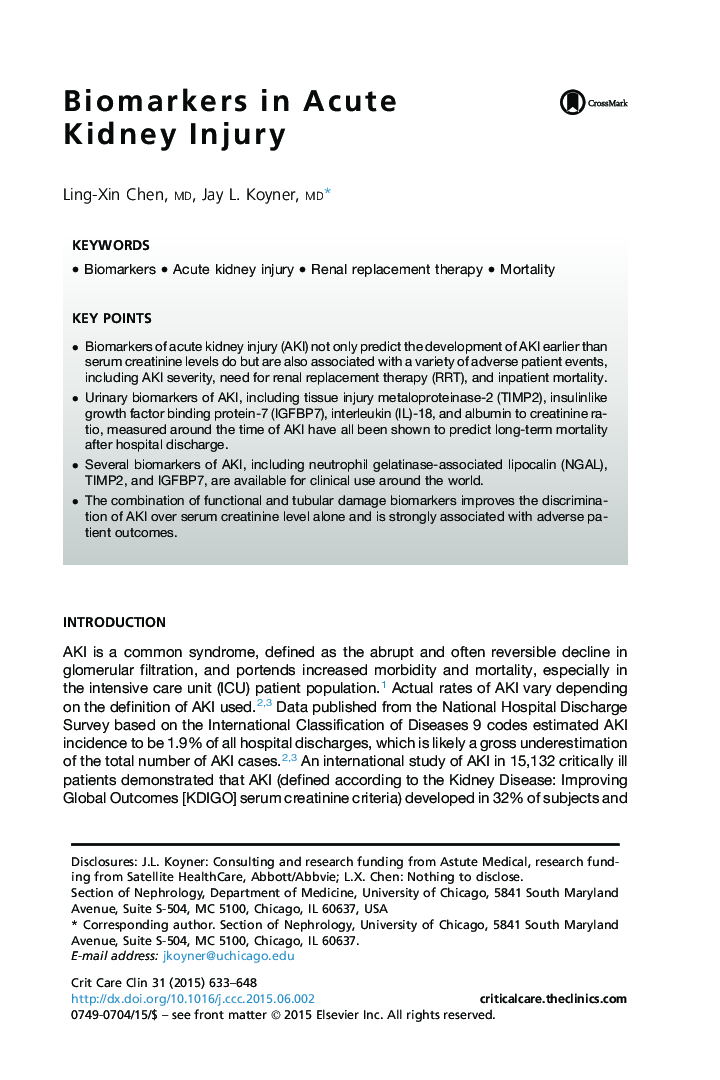 Biomarkers in Acute Kidney Injury