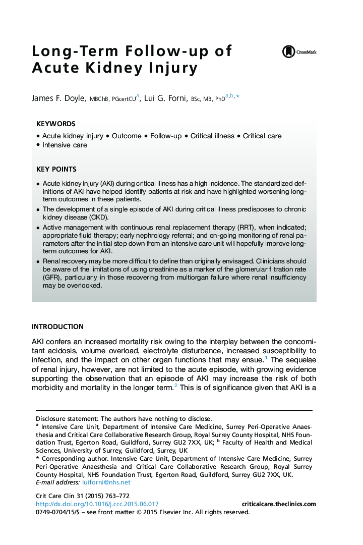 Long-Term Follow-up of Acute Kidney Injury