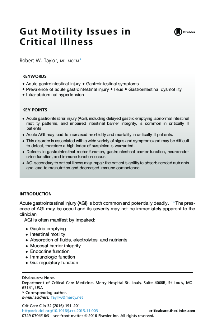 Gut Motility Issues in Critical Illness