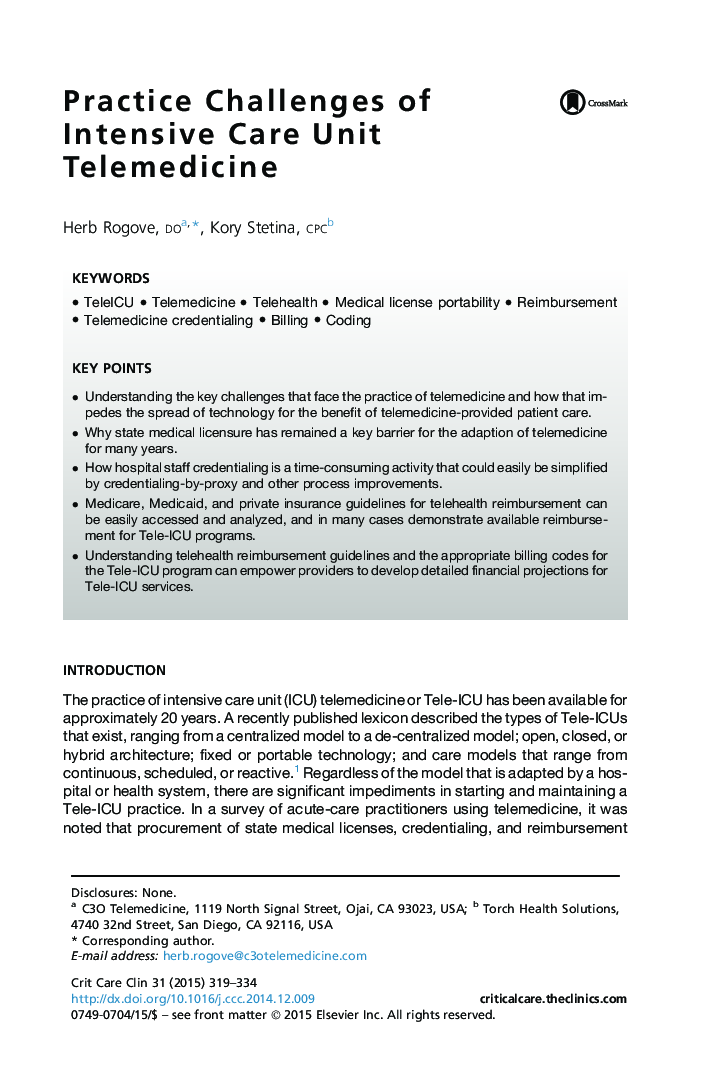 Practice Challenges of Intensive Care Unit Telemedicine