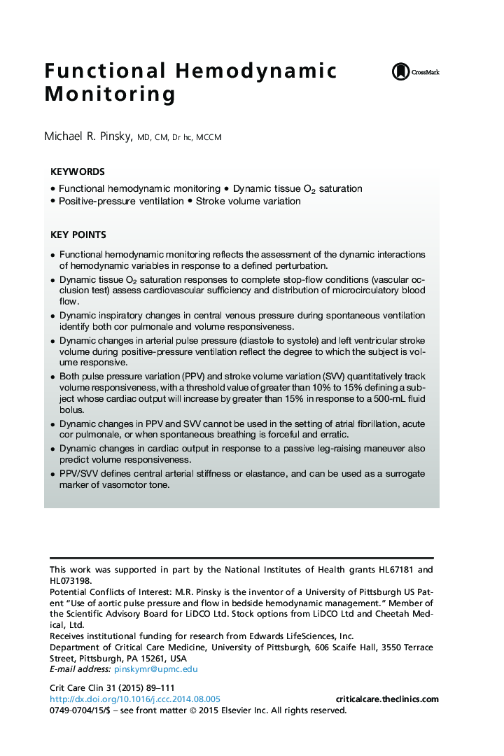 Functional Hemodynamic Monitoring