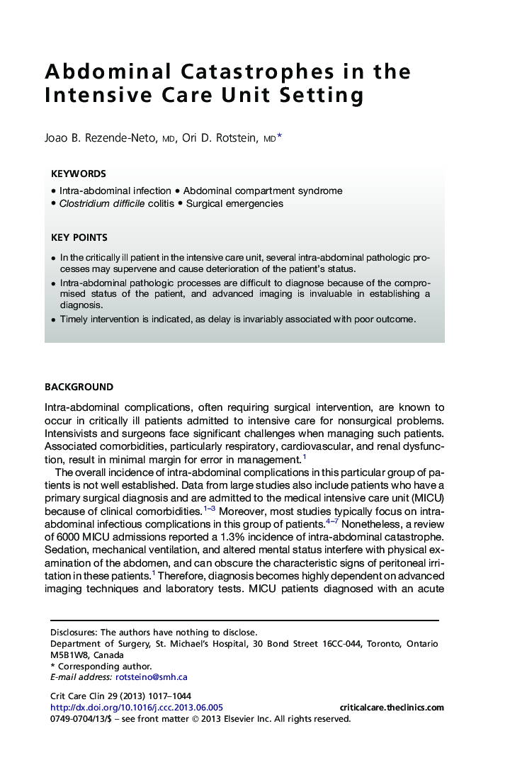 Abdominal Catastrophes in the Intensive Care Unit Setting