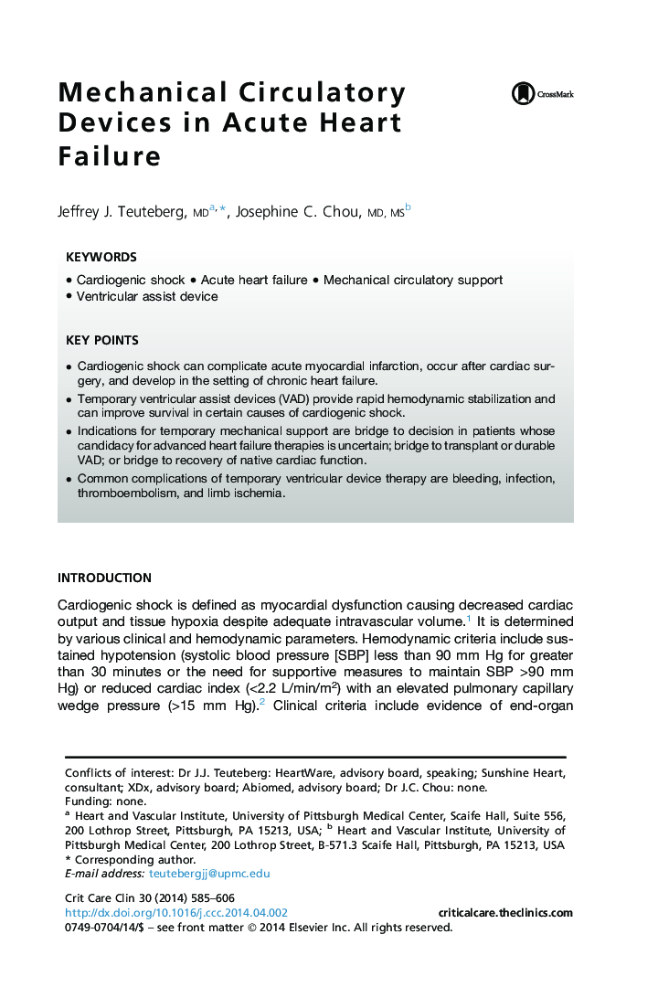 Mechanical Circulatory Devices in Acute Heart Failure