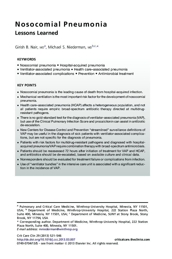 Nosocomial Pneumonia