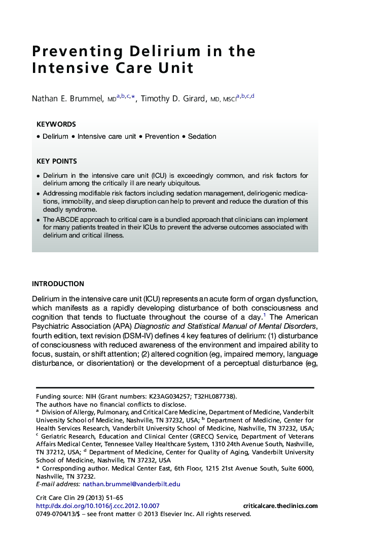 Preventing Delirium in the Intensive Care Unit