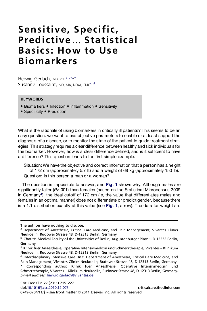 Sensitive, Specific, Predictiveâ¦ Statistical Basics: How to Use Biomarkers
