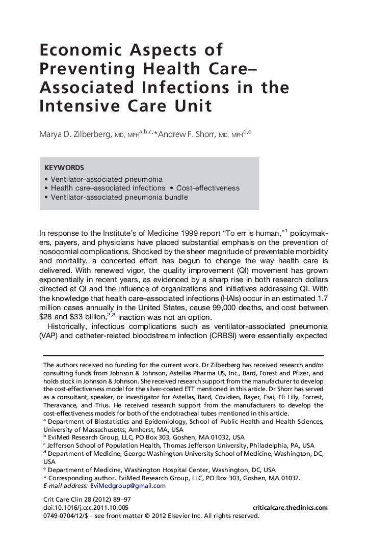 Economic Aspects of Preventing Health Care-Associated Infections in the Intensive Care Unit